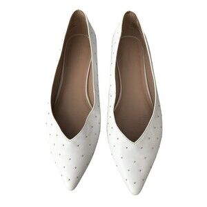 Something Navy Snbea Studded Ballet Flats White Leather Pointed Toe Size 10